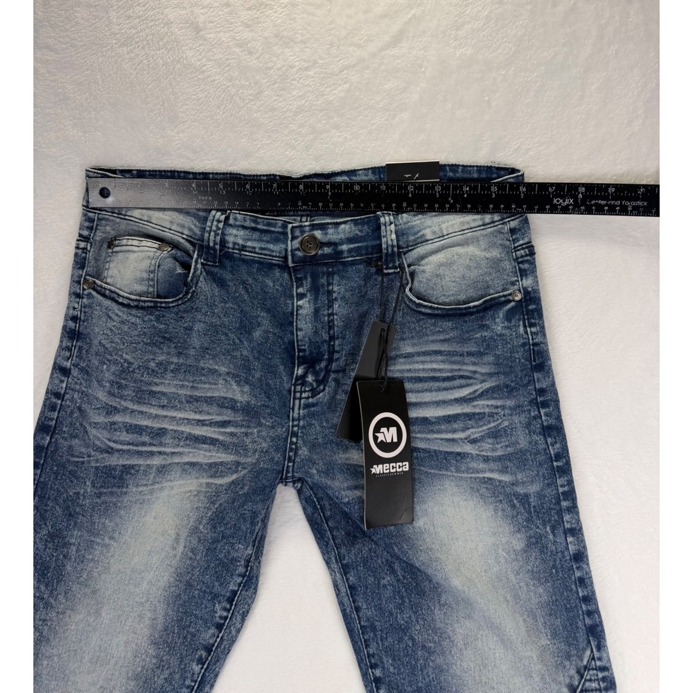 Mecca Mens Blue Wash Moto Biker Stretch Slim Fit Jeans 32x32 MC-MJ501 NWT - Picture 5 of 8